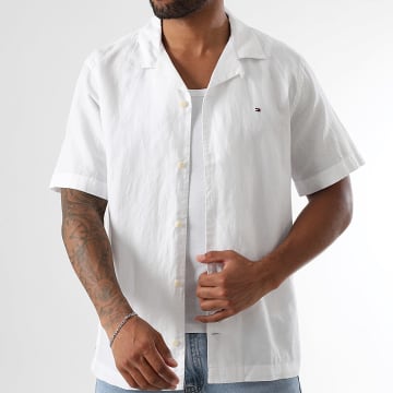 Tommy Hilfiger - Camisa blanca de manga corta de mezcla de lino 1296 Solid