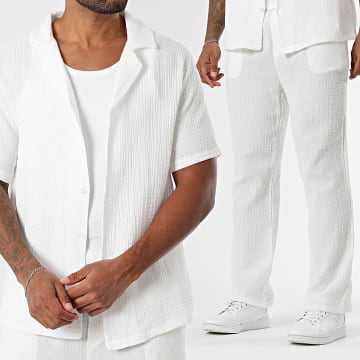 Uniplay - Conjunto de camisa de manga corta y pantalón efecto lino 167 Blanco