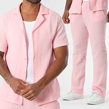 Uniplay - Conjunto de camisa de manga corta y pantalón efecto lino 167 Rosa