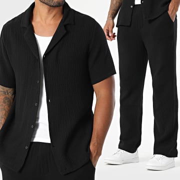 Uniplay - Ensemble Chemise Manches Courtes Et Pantalon Effet Lin 167 Noir
