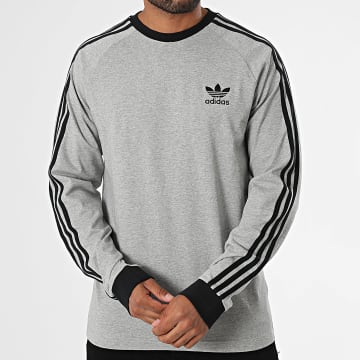 Adidas Originals - Tee Shirt Manches Longues A Bandes 3 Stripes JY1375 Gris Chiné Noir