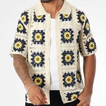 Frilivin - Hemd Kurzarm Ajour 996 Beige Marineblau Floral