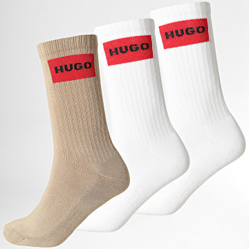 HUGO - Lot De 3 Paires De Chaussettes Rib Label 50531515 Blanc Beige