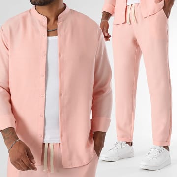 LBO - Shirt met lange mouwen en linnen broek 2184 Lichtroze