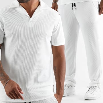 LBO - Ensemble Polo Manches Courtes Et Pantalon Texturé Waffle 2186 Blanc