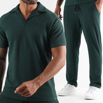 LBO - Ensemble Polo Manches Courtes Et Pantalon Texturé Waffle 2187 Vert Bouteille