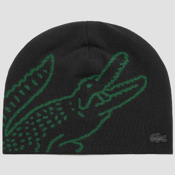 Lacoste - Big Logo Beanie con bordado de cocodrilo Negro Verde