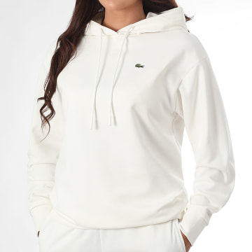 Lacoste - Sweat Capuche Femme Logo Brodé Crocodile Oversized Fit Blanc