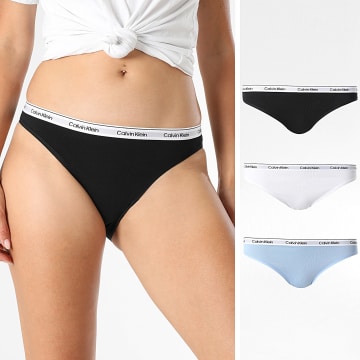 Calvin Klein - Set di 3 slip Icon con logo da donna QD5207E Nero Azzurro Bianco