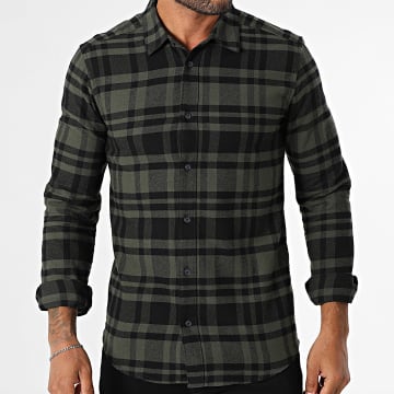 Only And Sons - Chemise Manches Longues A Carreaux Gudmund Vert Kaki Noir
