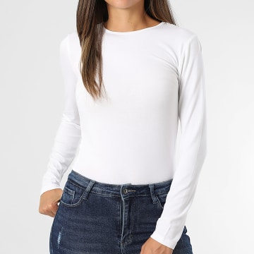 Only - Tee Shirt Manches Longues Femme Mila Blanc