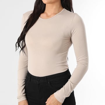 Only - Tee Shirt Manches Longues Femme Mila Beige