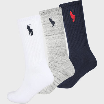 Polo Ralph Lauren - 3 Paar Big Player Socken Weiß Grau Meliert Marineblau