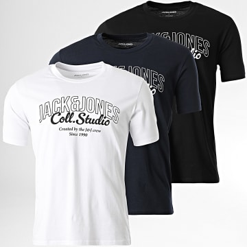 Jack And Jones - Set van 3 Makoto Zwart Wit Navy T-shirts