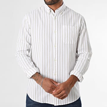 Jack And Jones - Gestreept Oxford Overhemd Met Lange Mouw Wit Beige
