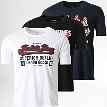 Jack And Jones - Set van 3 Zwart Wit Blauw Navy Logo T-shirts