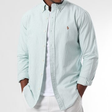 Polo Ralph Lauren - Chemise Manches Longues A Rayures Oxford Vert Blanc