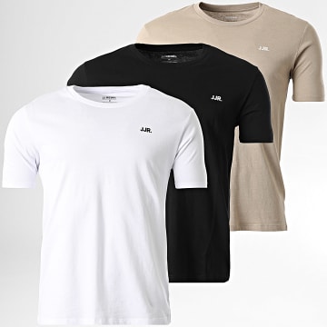 JJREBEL - Set di 3 magliette con logo Rebel Nero Bianco Beige