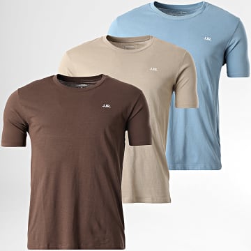 JJREBEL - Set di 3 magliette con logo Rebel Blu chiaro Beige Marrone