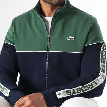 Lacoste - Veste Zippée A Bandes Logo Crocodile Bleu Marine Vert