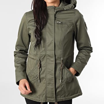 Only - Lorca Life Parka con capucha y cremallera para mujer Verde caqui