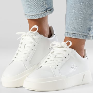 Calvin Klein - Baskets Femme Chunky Cupsole Laceup Leather 1947 Triple Bright White