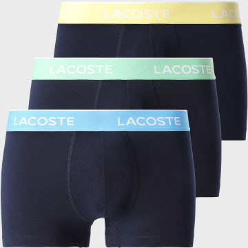 Lacoste - Lot De 3 Boxers Classic Bleu Marine Vert Jaune Bleu Clair