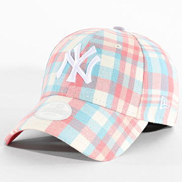 New Era - Gorra de mujer 9Forty NY Yankees a cuadros 60691315 Blanco Rosa Celeste