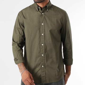 Tommy Hilfiger - Camisa de manga larga Flex Poplin Solid 7550 Caqui Verde