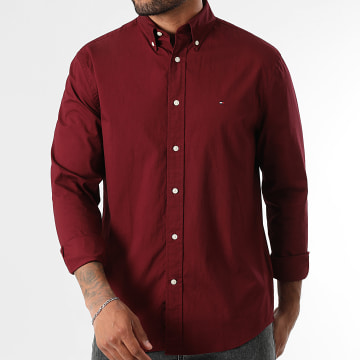 Tommy Hilfiger - Camisa de manga larga Flex Poplin Solid 7550 Burdeos