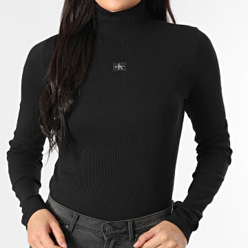Calvin Klein - T-Shirt Maniche Lunghe Collo Alto Costine Donna 7D203G Nero