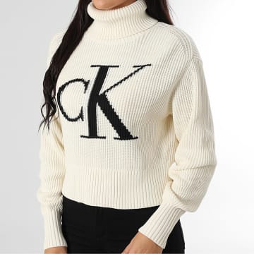Calvin Klein - Jersey de cuello alto para mujer 7D349 Beige claro
