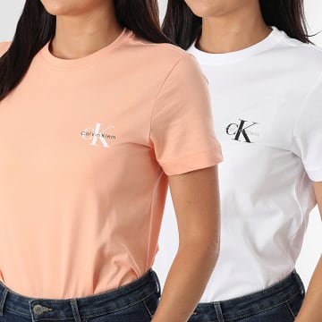 Calvin Klein - 2er-Pack Damen T-Shirts 7C905 Weiß Orange