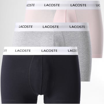Lacoste - Lot De 3 Boxers Classic Rose Gris Chiné Bleu Marine