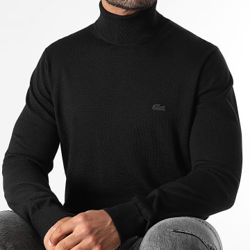 Lacoste - Logo ricamato coccodrillo tono su tono Maglione dolcevita regular fit Nero