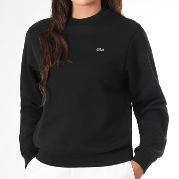Lacoste - Sweat Crewneck Femme Logo Brodé Crocodile Noir