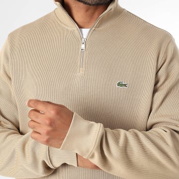 Lacoste - Sweat Col Zippé Classic Fit Logo Brodé Crocodile Beige