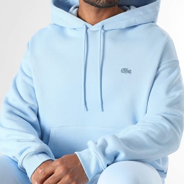 Lacoste - Felpa con cappuccio ricamata con logo coccodrillo tono su tono Azzurro