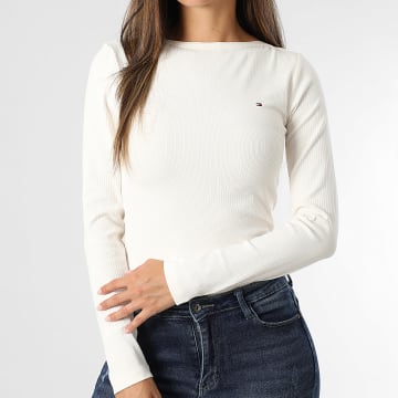 Tommy Hilfiger - Tee Shirt Manches Longues Côtélé Femme Rib Boat 7309 Blanc