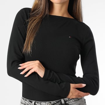 Tommy Hilfiger - Tee Shirt Manches Longues Côtélé Femme Rib Boat 7309 Noir