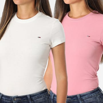 Tommy Jeans - Lot De 2 Tee Shirts Slim Femme 1366 Blanc Rose