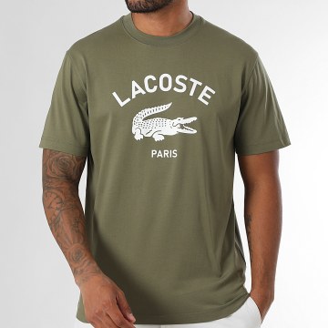 Lacoste - Tee Shirt Logo Crocodile Imprimé Classic Fit Vert Kaki