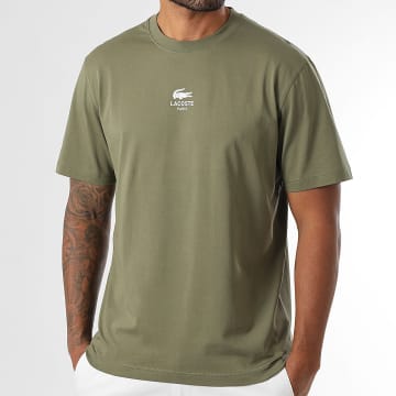 Lacoste - Tee Shirt Logo Crocodile Imprimé Vert Kaki