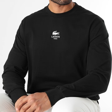 Lacoste - Camiseta negra de manga larga con logotipo de cocodrilo