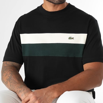 Lacoste - Tee Shirt Logo Brodé Crocodile Bleu Marine Ecru Vert Foncé