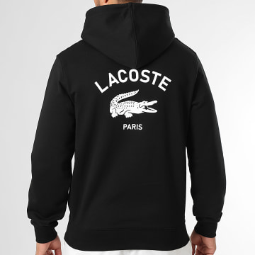 Lacoste - Sweat Capuche Logo Crocodile Imprimé Noir