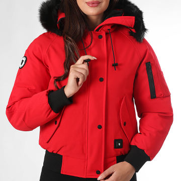 Comme Des Loups - Blouson Chauffant Femme Capuche Fourrure Madrid Rouge Noir