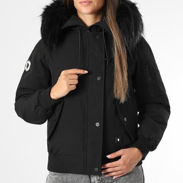 Comme Des Loups - Giacca con cappuccio con pelliccia riscaldata nera Madrid Donna