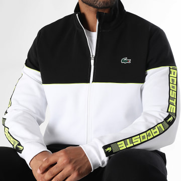 Lacoste - Veste Zippée A Bandes Logo Crocodile Blanc Noir