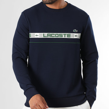 Lacoste - Sweat Crewneck A Bande Logo Crocodile Bleu Marine
